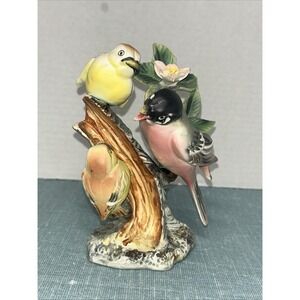 Vintage Enesco Japan Porcelain Figurine Oriole Birds on Floral Branch